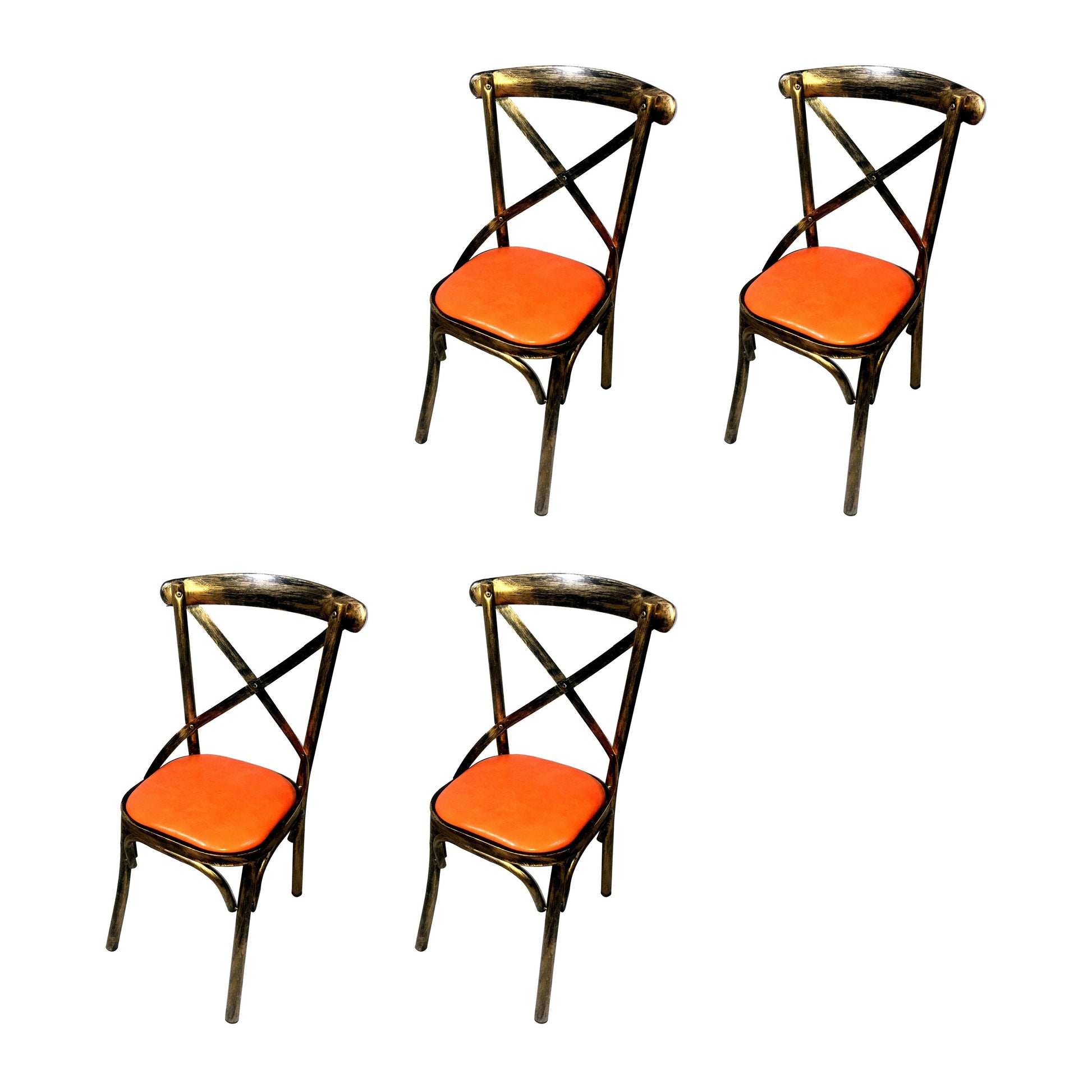 Industrial Style Metal Chairs Dining Room Kitchen Cross Back Side Chair Orange 4 Piece Set Clearhalo ' kitchen&dining_furn' 'Dining Chairs' 'Dining Tables & Seating' 'dining_chair' 'furn' 'furn_dining_chair' 'Furniture' 'furniture_dining_chair' 'Kitchen & Dining Furniture' 'kitchen' 4140150