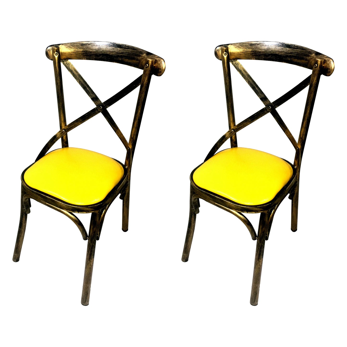 Industrial Style Metal Chairs Dining Room Kitchen Cross Back Side Chair Yellow 2 Piece Set Clearhalo ' kitchen&dining_furn' 'Dining Chairs' 'Dining Tables & Seating' 'dining_chair' 'furn' 'furn_dining_chair' 'Furniture' 'furniture_dining_chair' 'Kitchen & Dining Furniture' 'kitchen' 4140153