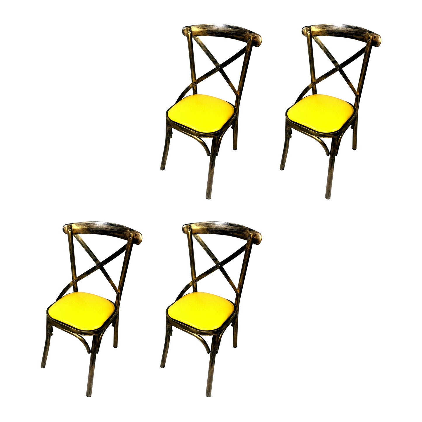 Industrial Style Metal Chairs Dining Room Kitchen Cross Back Side Chair Yellow 4 Piece Set Clearhalo ' kitchen&dining_furn' 'Dining Chairs' 'Dining Tables & Seating' 'dining_chair' 'furn' 'furn_dining_chair' 'Furniture' 'furniture_dining_chair' 'Kitchen & Dining Furniture' 'kitchen' 4140156