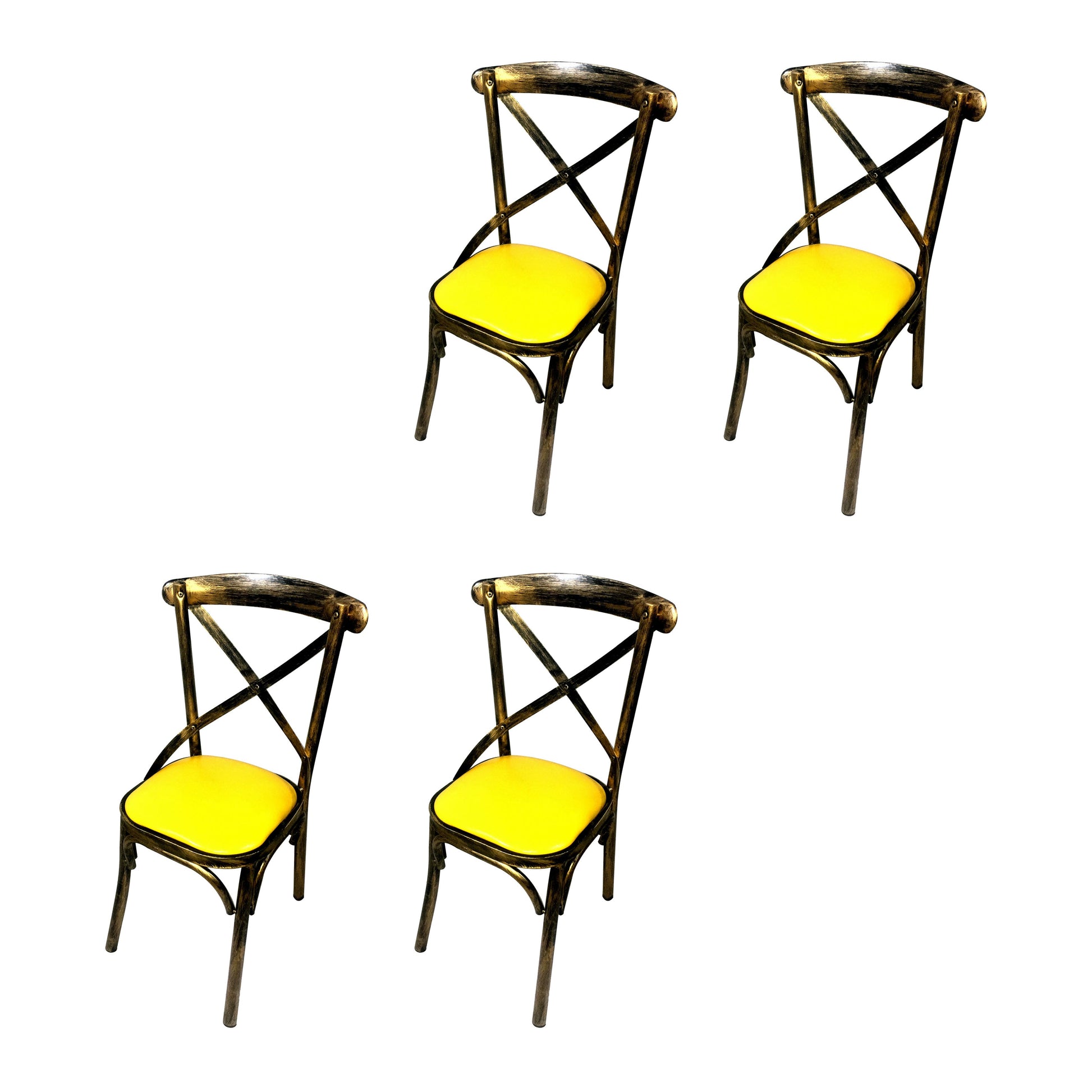 Industrial Style Metal Chairs Dining Room Kitchen Cross Back Side Chair Yellow 4 Piece Set Clearhalo ' kitchen&dining_furn' 'Dining Chairs' 'Dining Tables & Seating' 'dining_chair' 'furn' 'furn_dining_chair' 'Furniture' 'furniture_dining_chair' 'Kitchen & Dining Furniture' 'kitchen' 4140156
