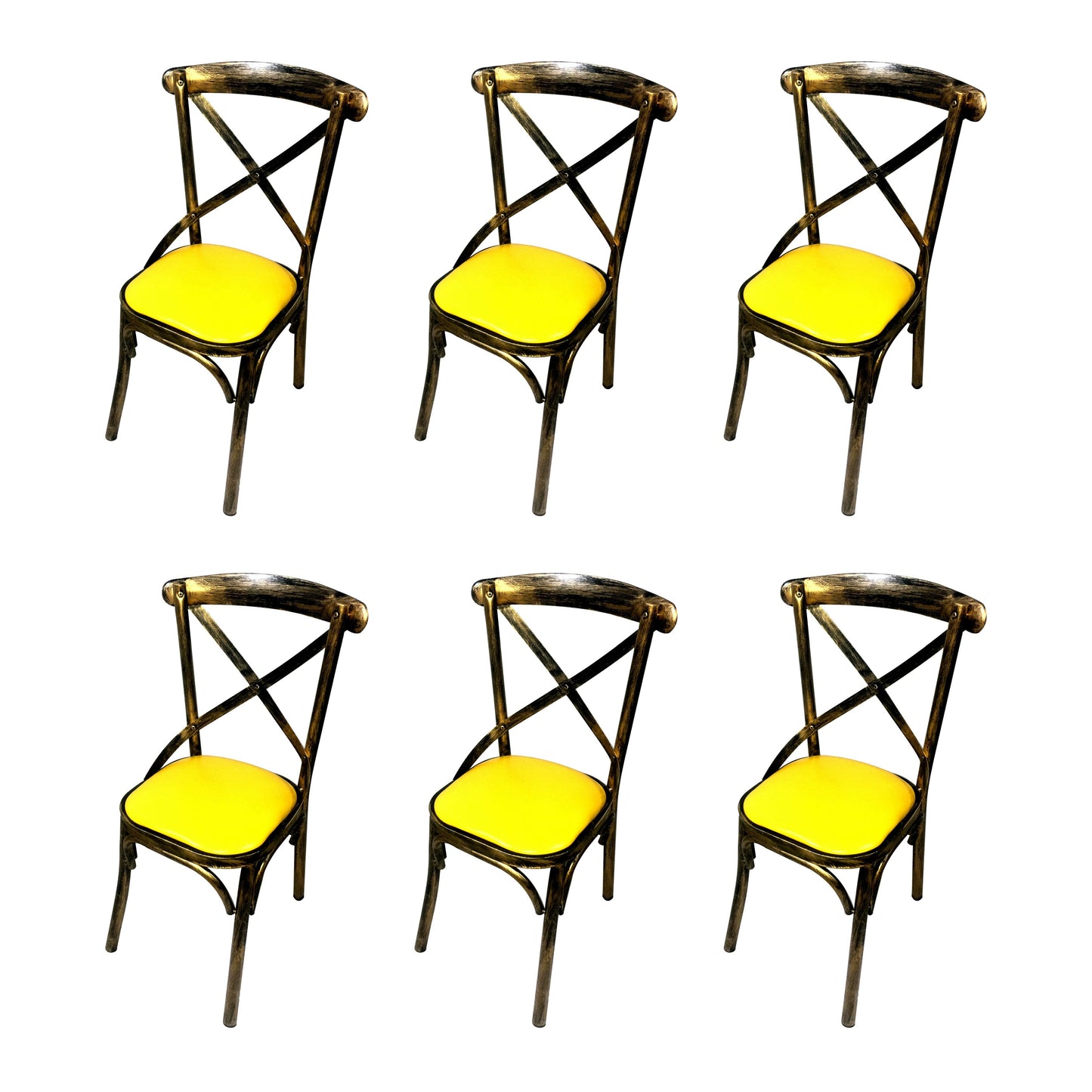 Industrial Style Metal Chairs Dining Room Kitchen Cross Back Side Chair Yellow 6 Piece Set Clearhalo ' kitchen&dining_furn' 'Dining Chairs' 'Dining Tables & Seating' 'dining_chair' 'furn' 'furn_dining_chair' 'Furniture' 'furniture_dining_chair' 'Kitchen & Dining Furniture' 'kitchen' 4140157