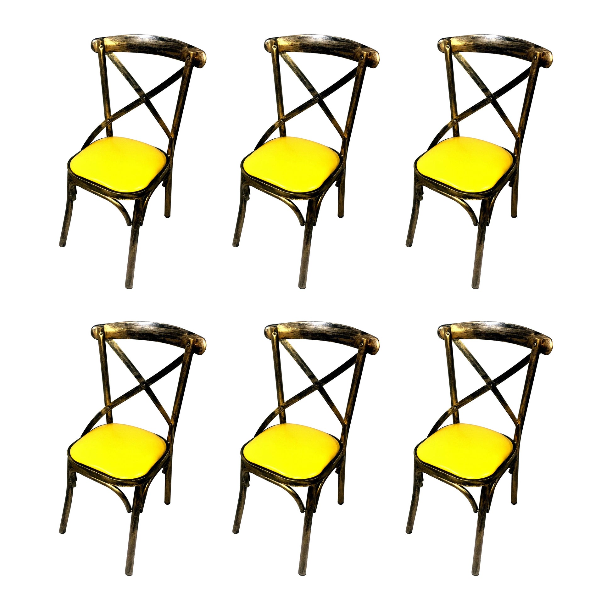 Industrial Style Metal Chairs Dining Room Kitchen Cross Back Side Chair Yellow 6 Piece Set Clearhalo ' kitchen&dining_furn' 'Dining Chairs' 'Dining Tables & Seating' 'dining_chair' 'furn' 'furn_dining_chair' 'Furniture' 'furniture_dining_chair' 'Kitchen & Dining Furniture' 'kitchen' 4140157