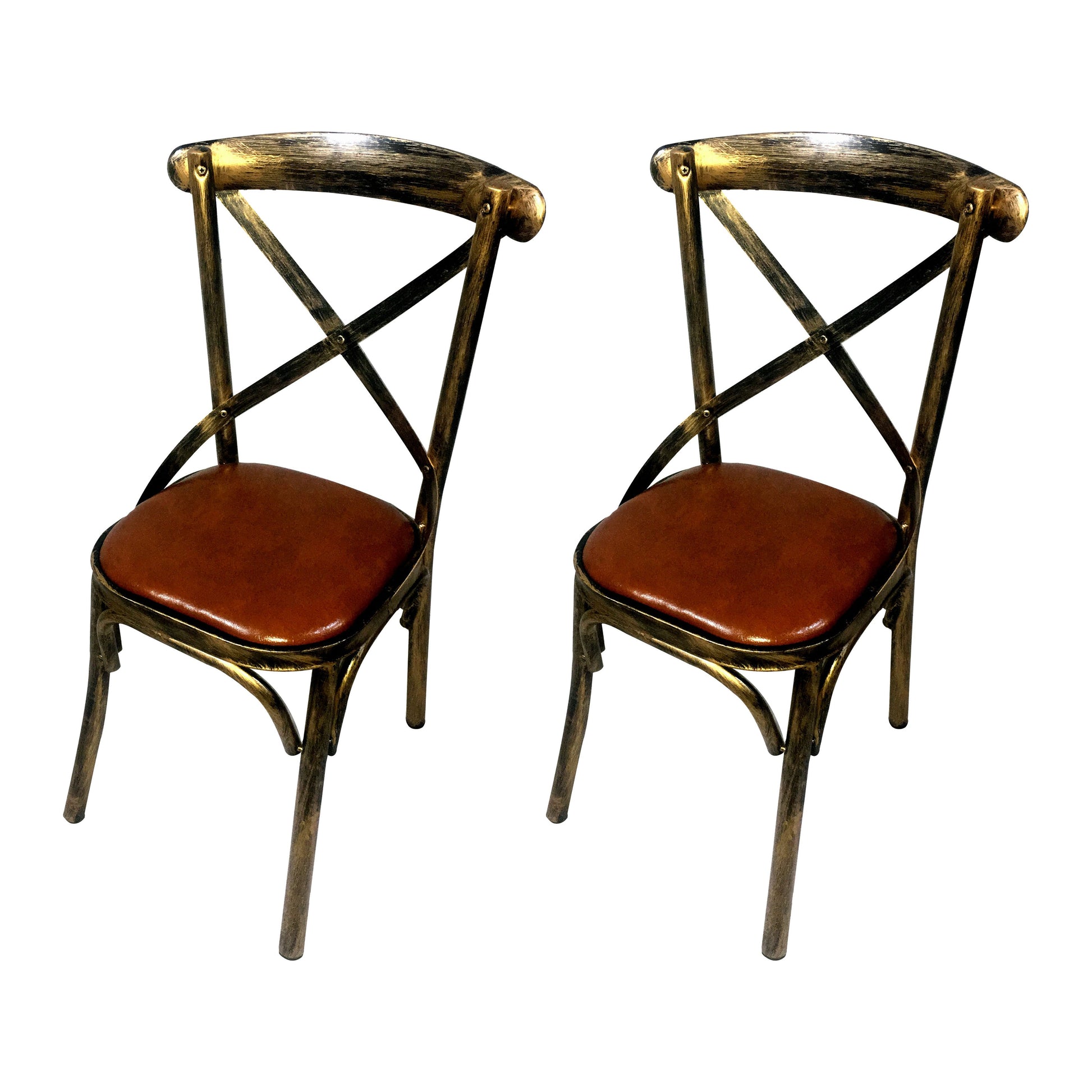 Industrial Style Metal Chairs Dining Room Kitchen Cross Back Side Chair Light Brown 2 Piece Set Clearhalo ' kitchen&dining_furn' 'Dining Chairs' 'Dining Tables & Seating' 'dining_chair' 'furn' 'furn_dining_chair' 'Furniture' 'furniture_dining_chair' 'Kitchen & Dining Furniture' 'kitchen' 4140162