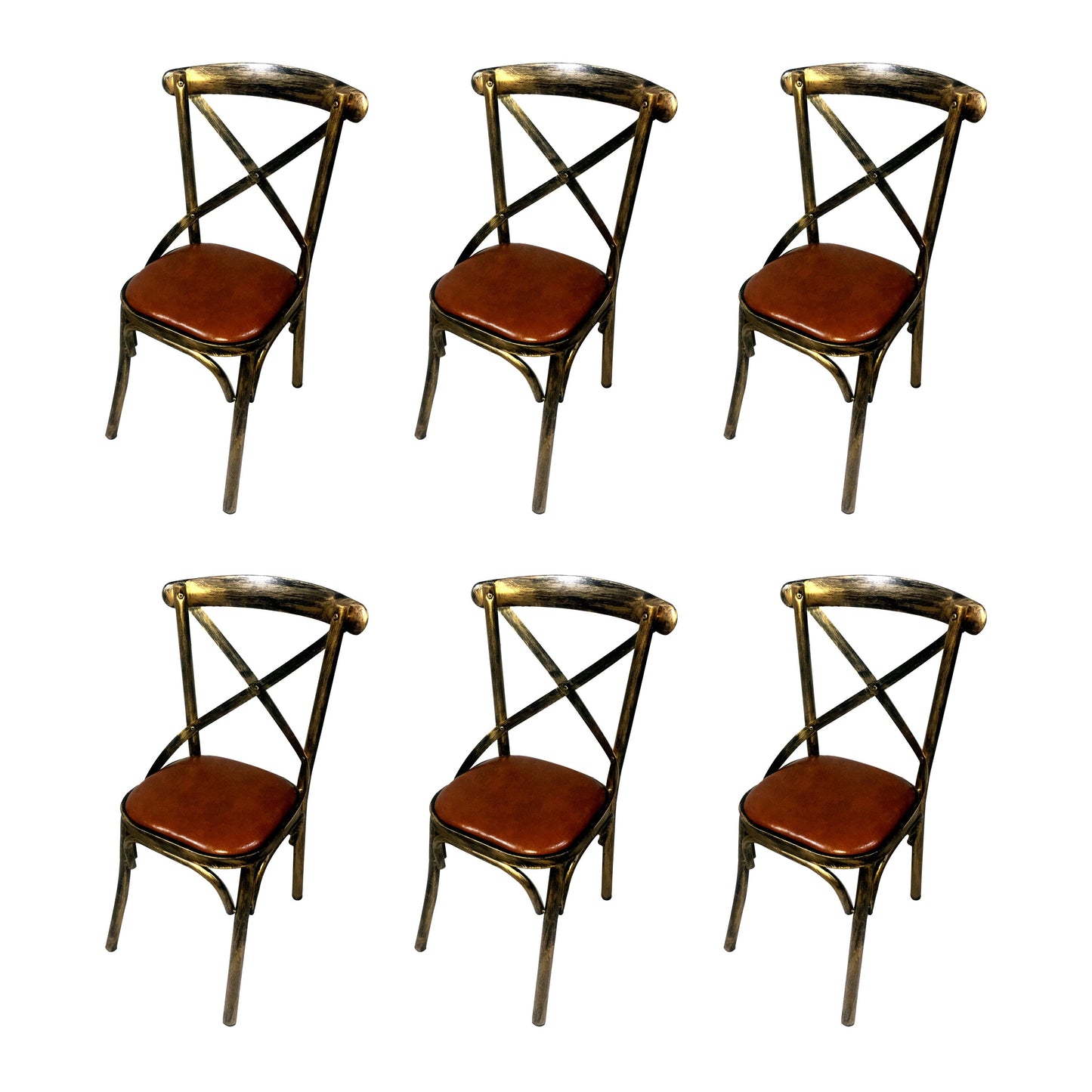 Industrial Style Metal Chairs Dining Room Kitchen Cross Back Side Chair Light Brown 6 Piece Set Clearhalo ' kitchen&dining_furn' 'Dining Chairs' 'Dining Tables & Seating' 'dining_chair' 'furn' 'furn_dining_chair' 'Furniture' 'furniture_dining_chair' 'Kitchen & Dining Furniture' 'kitchen' 4140164