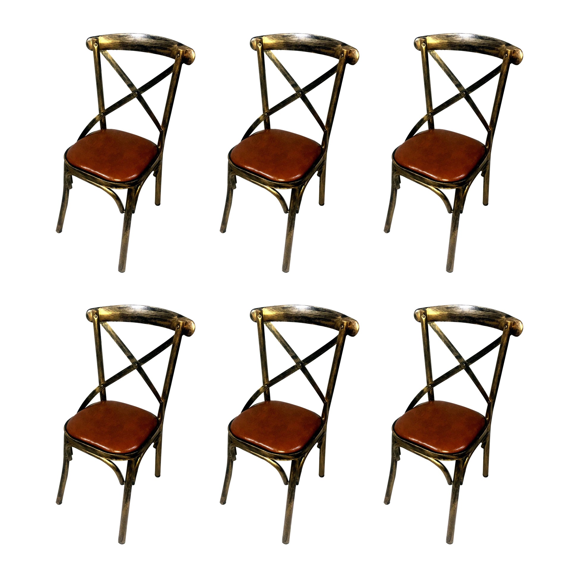 Industrial Style Metal Chairs Dining Room Kitchen Cross Back Side Chair Light Brown 6 Piece Set Clearhalo ' kitchen&dining_furn' 'Dining Chairs' 'Dining Tables & Seating' 'dining_chair' 'furn' 'furn_dining_chair' 'Furniture' 'furniture_dining_chair' 'Kitchen & Dining Furniture' 'kitchen' 4140164