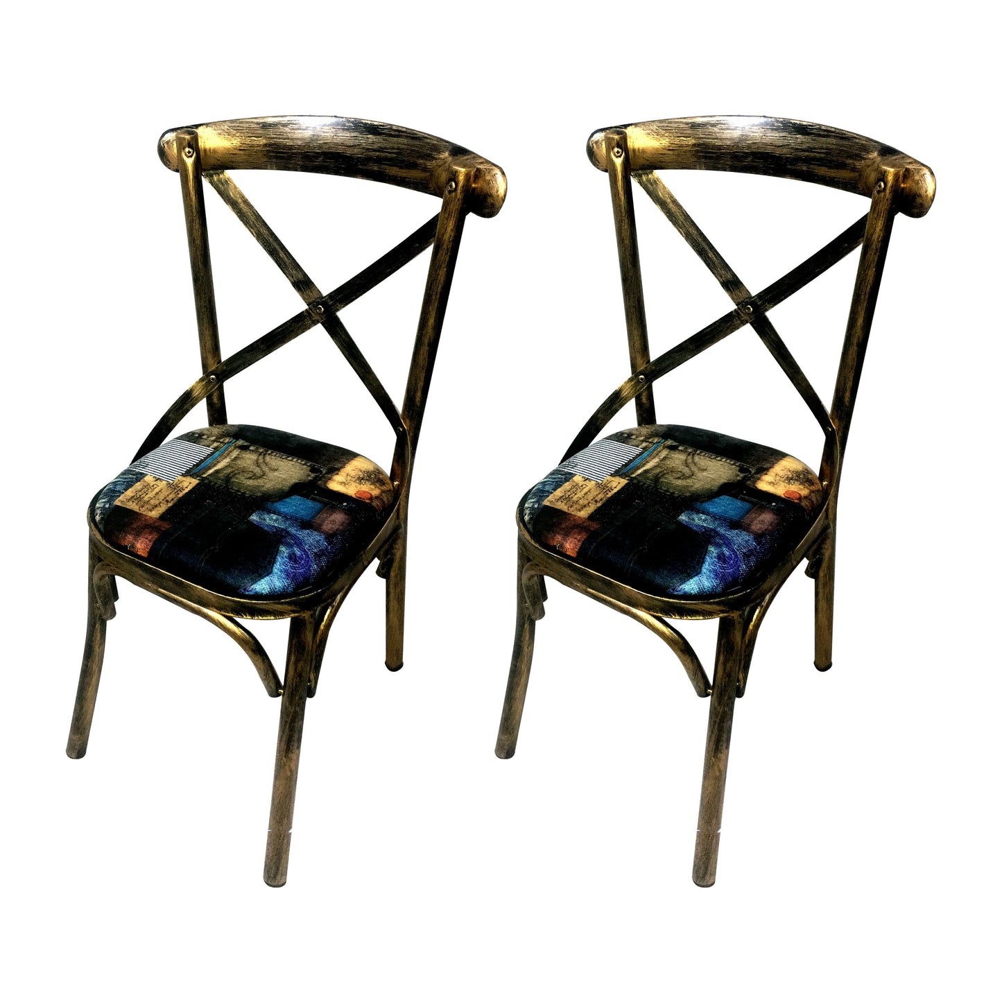 Industrial Style Metal Chairs Dining Room Kitchen Cross Back Side Chair Dark Blue-Black 2 Piece Set Clearhalo ' kitchen&dining_furn' 'Dining Chairs' 'Dining Tables & Seating' 'dining_chair' 'furn' 'furn_dining_chair' 'Furniture' 'furniture_dining_chair' 'Kitchen & Dining Furniture' 'kitchen' 4140165