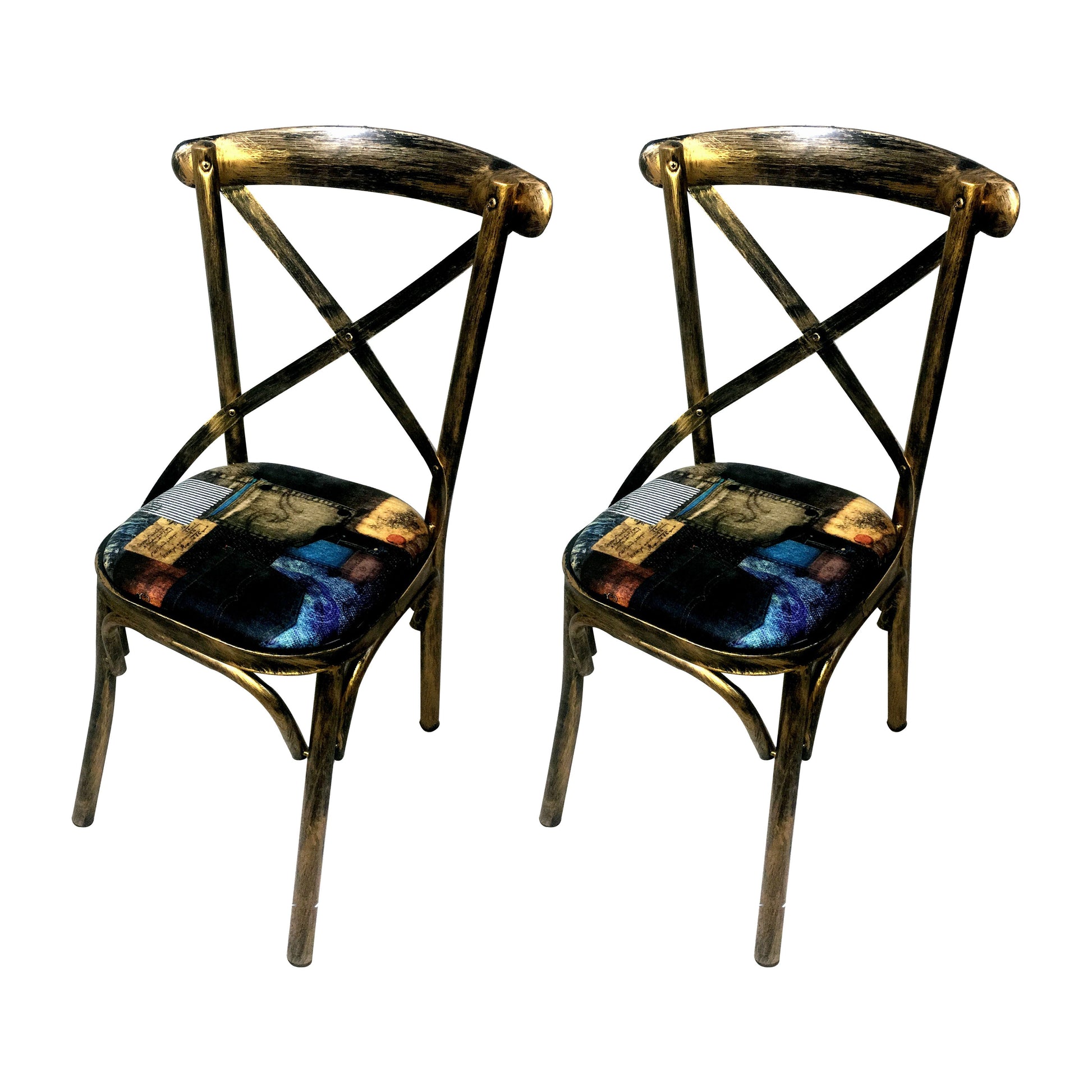 Industrial Style Metal Chairs Dining Room Kitchen Cross Back Side Chair Dark Blue-Black 2 Piece Set Clearhalo ' kitchen&dining_furn' 'Dining Chairs' 'Dining Tables & Seating' 'dining_chair' 'furn' 'furn_dining_chair' 'Furniture' 'furniture_dining_chair' 'Kitchen & Dining Furniture' 'kitchen' 4140165