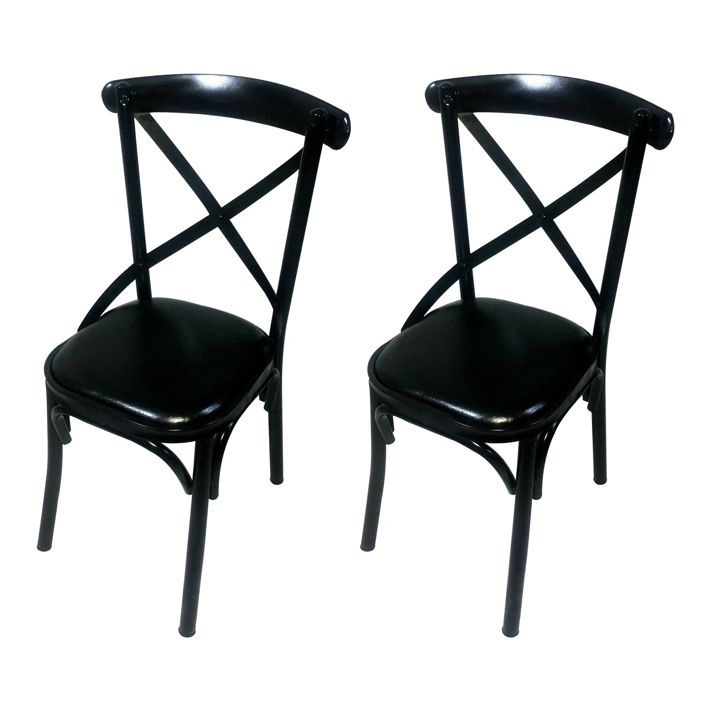 Industrial Style Metal Chairs Dining Room Kitchen Cross Back Side Chair Gloss Black 2 Piece Set Clearhalo ' kitchen&dining_furn' 'Dining Chairs' 'Dining Tables & Seating' 'dining_chair' 'furn' 'furn_dining_chair' 'Furniture' 'furniture_dining_chair' 'Kitchen & Dining Furniture' 'kitchen' 4140168
