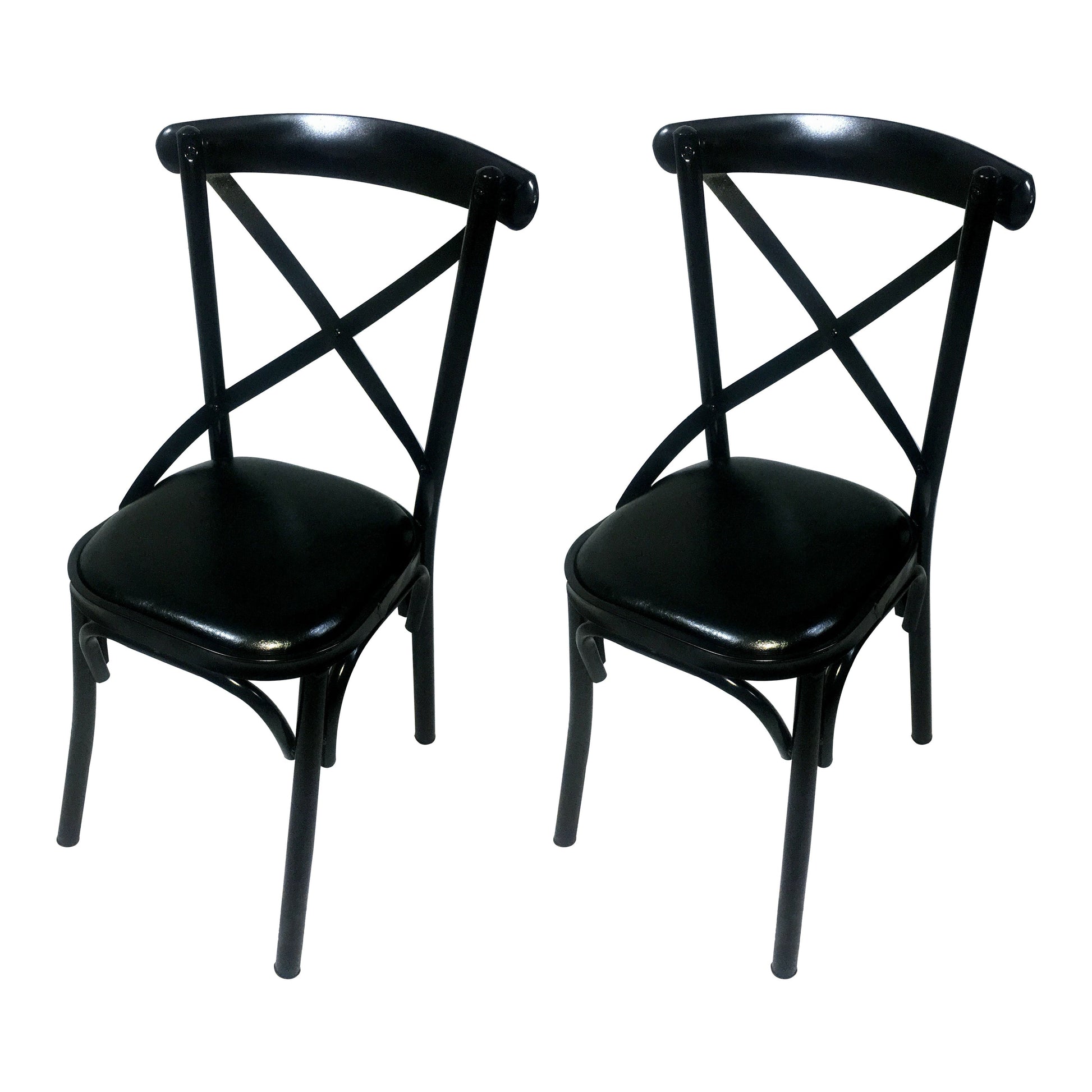 Industrial Style Metal Chairs Dining Room Kitchen Cross Back Side Chair Gloss Black 2 Piece Set Clearhalo ' kitchen&dining_furn' 'Dining Chairs' 'Dining Tables & Seating' 'dining_chair' 'furn' 'furn_dining_chair' 'Furniture' 'furniture_dining_chair' 'Kitchen & Dining Furniture' 'kitchen' 4140168