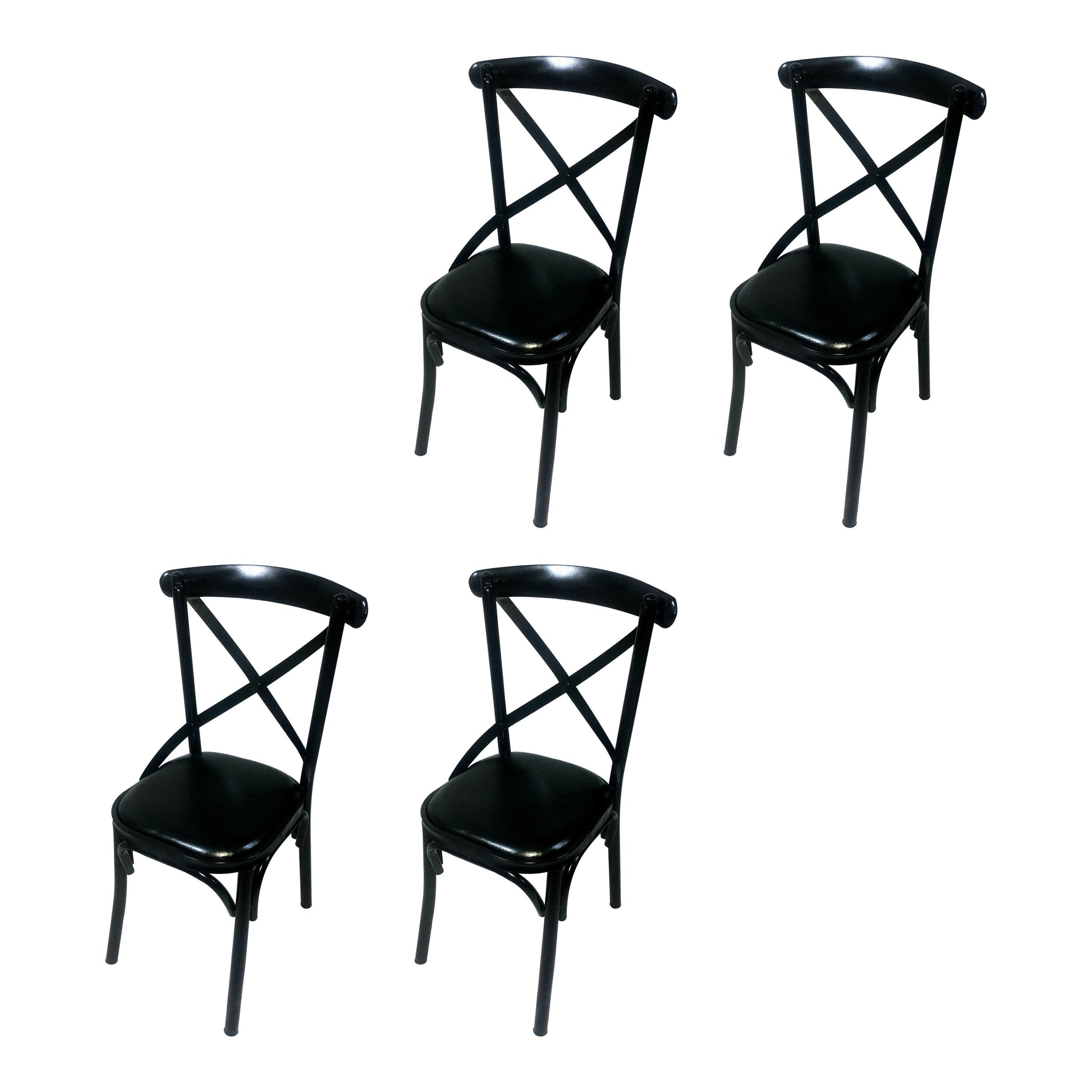 Industrial Style Metal Chairs Dining Room Kitchen Cross Back Side Chair Gloss Black 4 Piece Set Clearhalo ' kitchen&dining_furn' 'Dining Chairs' 'Dining Tables & Seating' 'dining_chair' 'furn' 'furn_dining_chair' 'Furniture' 'furniture_dining_chair' 'Kitchen & Dining Furniture' 'kitchen' 4140169
