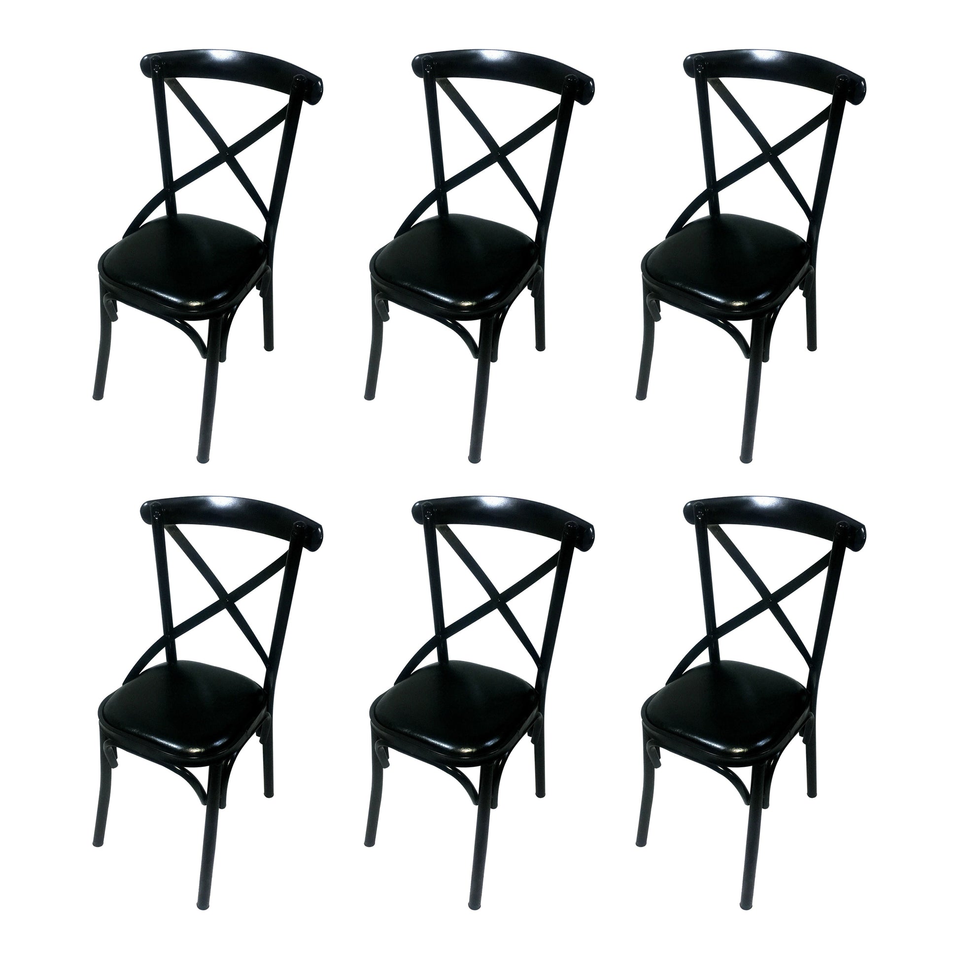 Industrial Style Metal Chairs Dining Room Kitchen Cross Back Side Chair Gloss Black 6 Piece Set Clearhalo ' kitchen&dining_furn' 'Dining Chairs' 'Dining Tables & Seating' 'dining_chair' 'furn' 'furn_dining_chair' 'Furniture' 'furniture_dining_chair' 'Kitchen & Dining Furniture' 'kitchen' 4140170