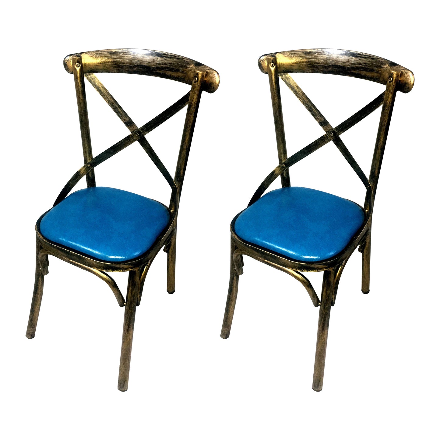 Industrial Style Metal Chairs Dining Room Kitchen Cross Back Side Chair Sky Blue 2 Piece Set Clearhalo ' kitchen&dining_furn' 'Dining Chairs' 'Dining Tables & Seating' 'dining_chair' 'furn' 'furn_dining_chair' 'Furniture' 'furniture_dining_chair' 'Kitchen & Dining Furniture' 'kitchen' 4140171