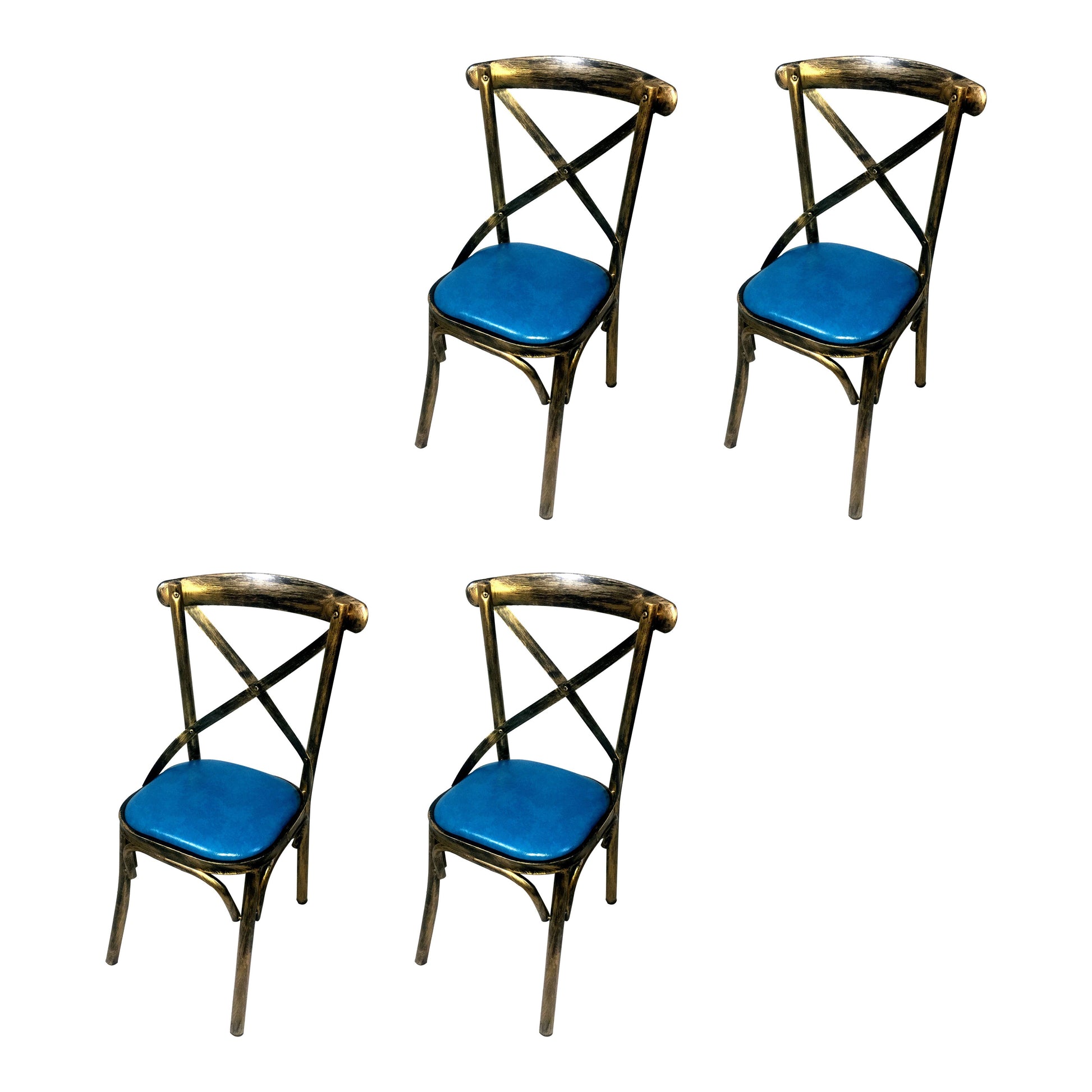 Industrial Style Metal Chairs Dining Room Kitchen Cross Back Side Chair Sky Blue 4 Piece Set Clearhalo ' kitchen&dining_furn' 'Dining Chairs' 'Dining Tables & Seating' 'dining_chair' 'furn' 'furn_dining_chair' 'Furniture' 'furniture_dining_chair' 'Kitchen & Dining Furniture' 'kitchen' 4140172