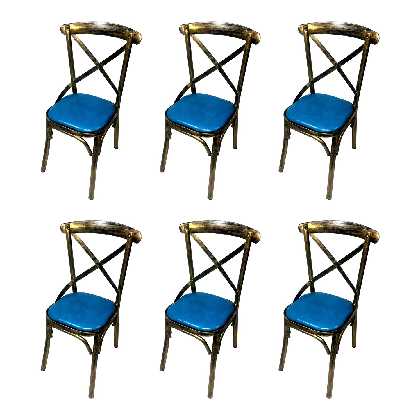 Industrial Style Metal Chairs Dining Room Kitchen Cross Back Side Chair Sky Blue 6 Piece Set Clearhalo ' kitchen&dining_furn' 'Dining Chairs' 'Dining Tables & Seating' 'dining_chair' 'furn' 'furn_dining_chair' 'Furniture' 'furniture_dining_chair' 'Kitchen & Dining Furniture' 'kitchen' 4140173
