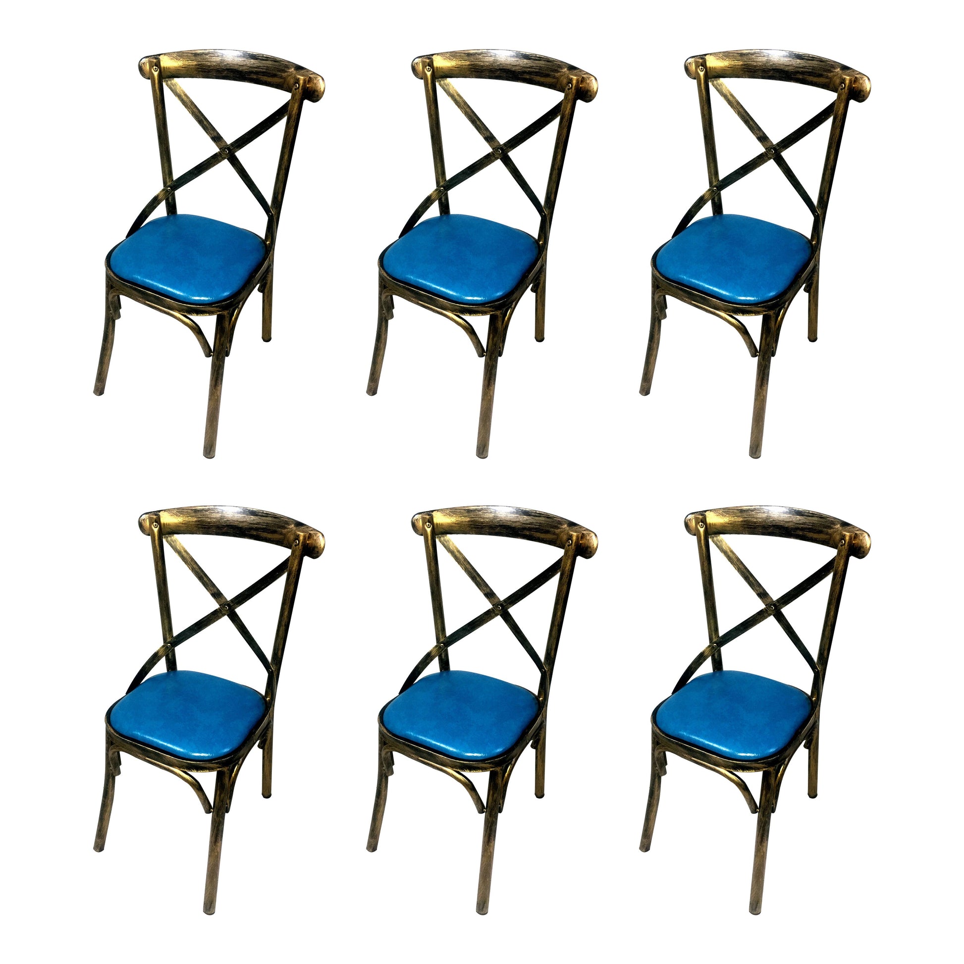 Industrial Style Metal Chairs Dining Room Kitchen Cross Back Side Chair Sky Blue 6 Piece Set Clearhalo ' kitchen&dining_furn' 'Dining Chairs' 'Dining Tables & Seating' 'dining_chair' 'furn' 'furn_dining_chair' 'Furniture' 'furniture_dining_chair' 'Kitchen & Dining Furniture' 'kitchen' 4140173