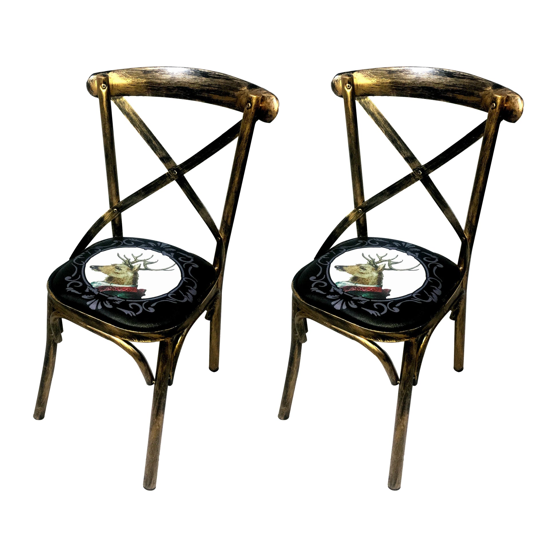 Industrial Style Metal Chairs Dining Room Kitchen Cross Back Side Chair Black 2 Piece Set Clearhalo ' kitchen&dining_furn' 'Dining Chairs' 'Dining Tables & Seating' 'dining_chair' 'furn' 'furn_dining_chair' 'Furniture' 'furniture_dining_chair' 'Kitchen & Dining Furniture' 'kitchen' 4140177