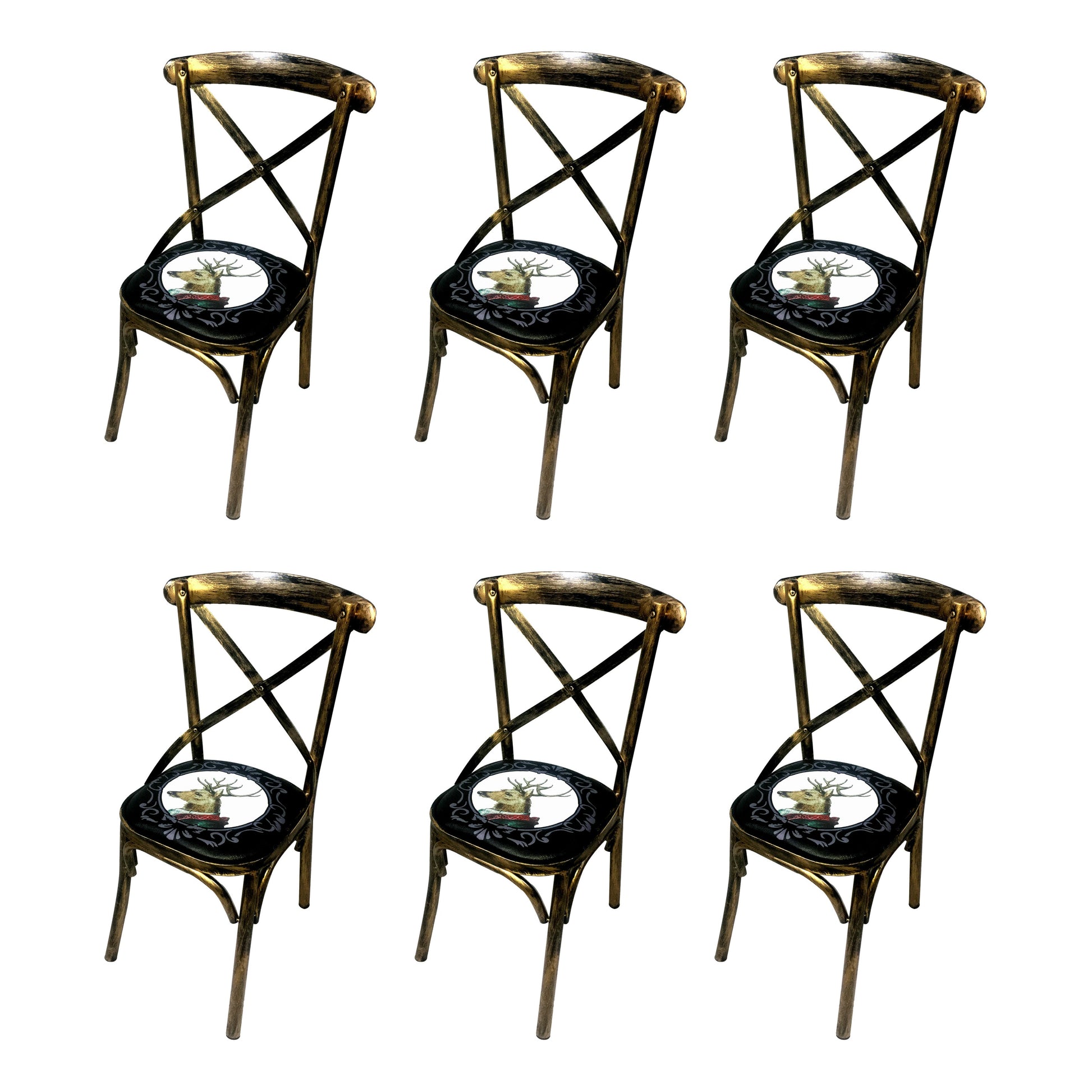 Industrial Style Metal Chairs Dining Room Kitchen Cross Back Side Chair Black 6 Piece Set Clearhalo ' kitchen&dining_furn' 'Dining Chairs' 'Dining Tables & Seating' 'dining_chair' 'furn' 'furn_dining_chair' 'Furniture' 'furniture_dining_chair' 'Kitchen & Dining Furniture' 'kitchen' 4140179