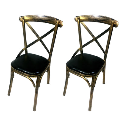 Industrial Style Metal Chairs Dining Room Kitchen Cross Back Side Chair Dark Gray-Black 2 Piece Set Clearhalo ' kitchen&dining_furn' 'Dining Chairs' 'Dining Tables & Seating' 'dining_chair' 'furn' 'furn_dining_chair' 'Furniture' 'furniture_dining_chair' 'Kitchen & Dining Furniture' 'kitchen' 4140180