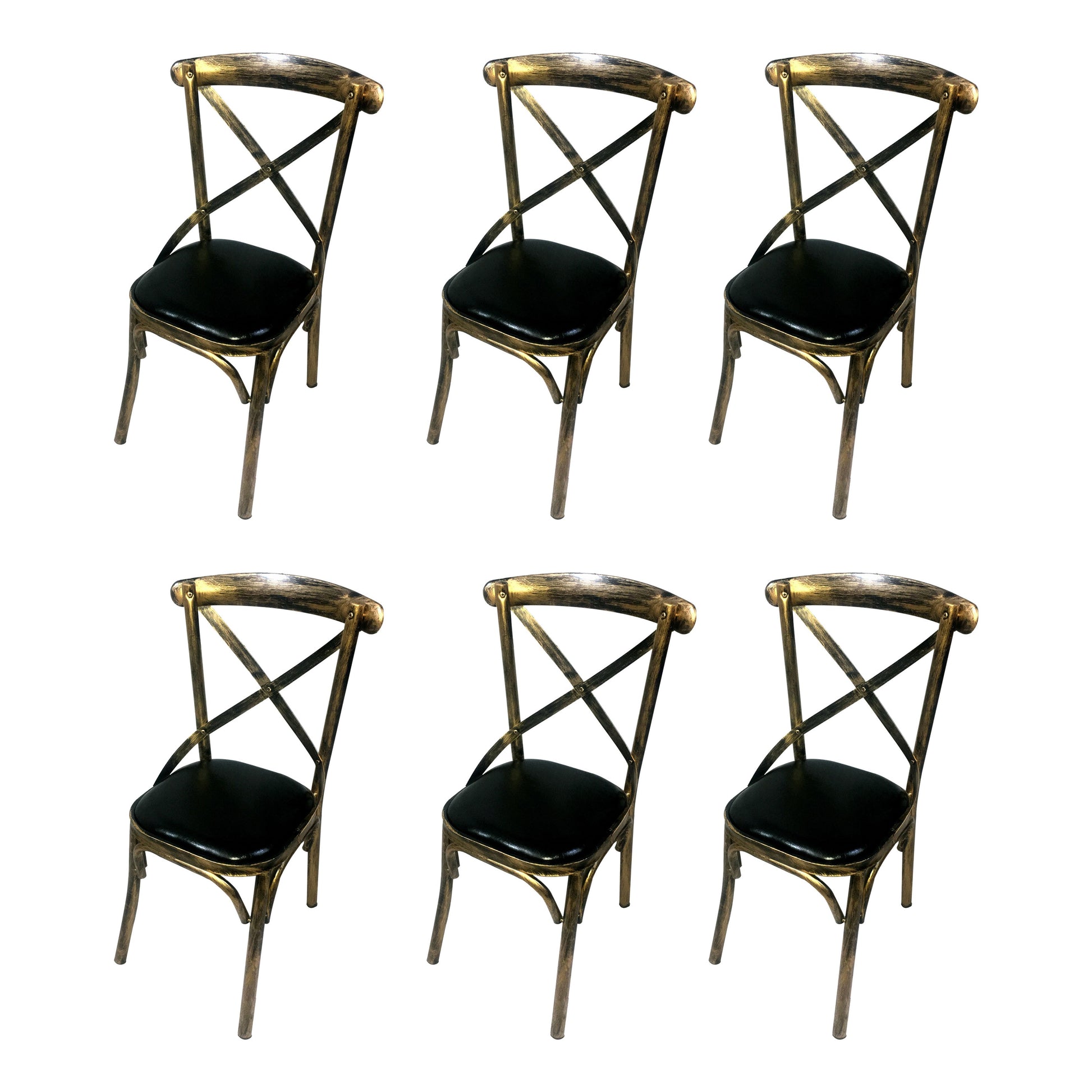 Industrial Style Metal Chairs Dining Room Kitchen Cross Back Side Chair Dark Gray-Black 6 Piece Set Clearhalo ' kitchen&dining_furn' 'Dining Chairs' 'Dining Tables & Seating' 'dining_chair' 'furn' 'furn_dining_chair' 'Furniture' 'furniture_dining_chair' 'Kitchen & Dining Furniture' 'kitchen' 4140182