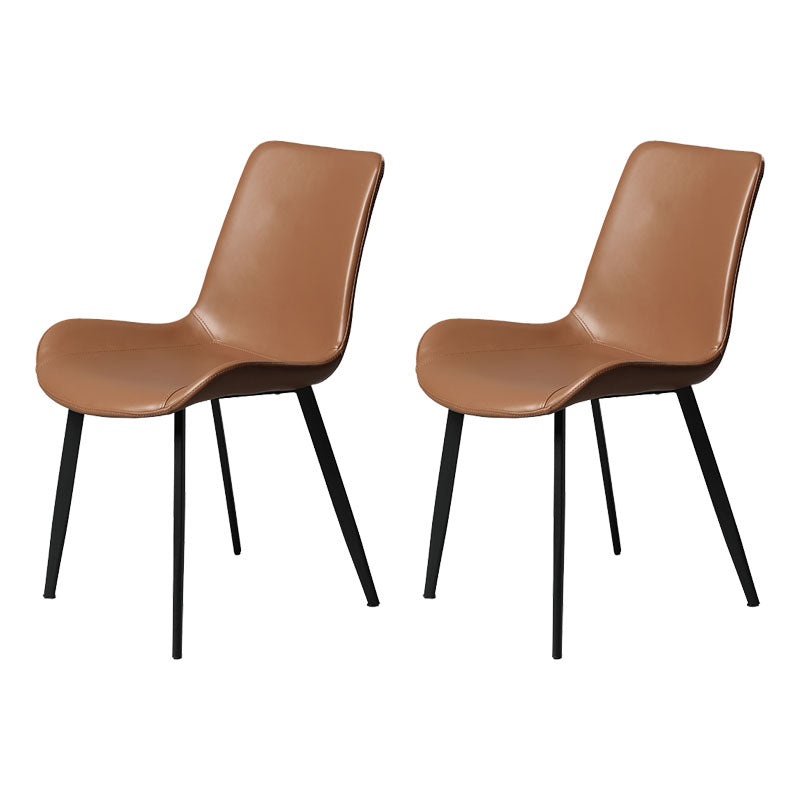 Minimalist Style Solid Back Dining Side Chairs Leather Dining Chairs for Home Brown 2 Piece Set Clearhalo ' kitchen&dining_furn' 'Dining Chairs' 'Dining Tables & Seating' 'dining_chair' 'furn' 'furn_dining_chair' 'Furniture' 'furniture_dining_chair' 'Kitchen & Dining Furniture' 'kitchen' 4140186