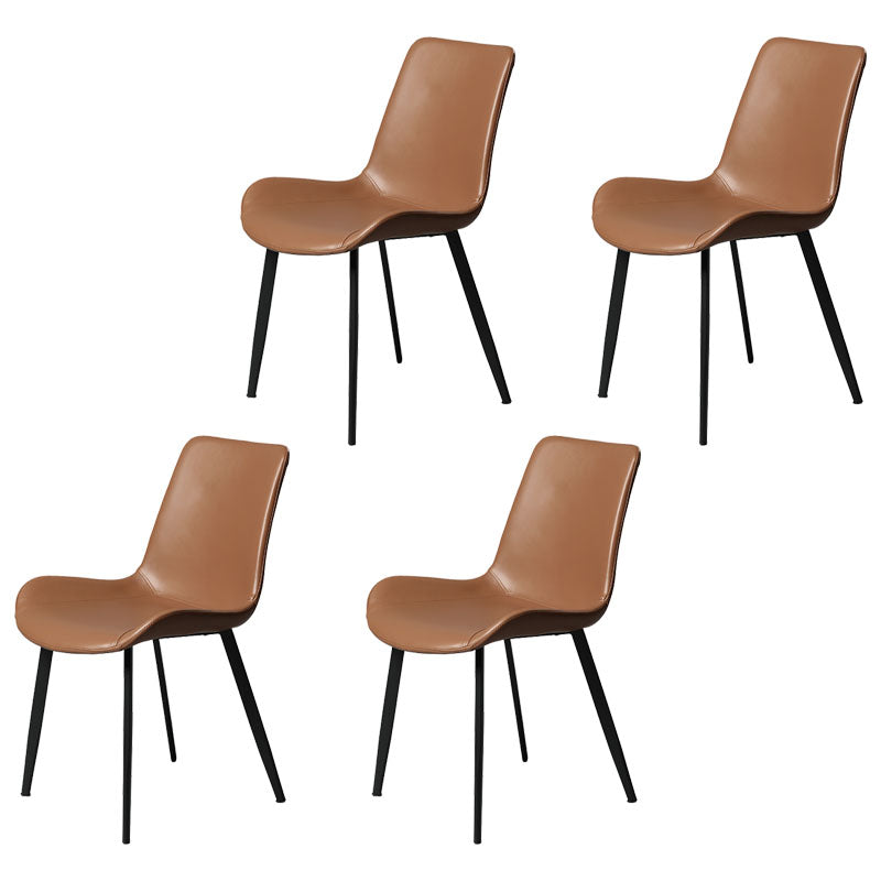 Minimalist Style Solid Back Dining Side Chairs Leather Dining Chairs for Home Brown 4 Piece Set Clearhalo ' kitchen&dining_furn' 'Dining Chairs' 'Dining Tables & Seating' 'dining_chair' 'furn' 'furn_dining_chair' 'Furniture' 'furniture_dining_chair' 'Kitchen & Dining Furniture' 'kitchen' 4140188