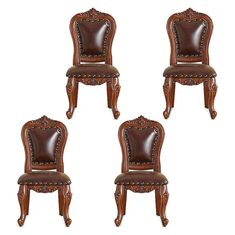 Victoria Style Solid Wood Dining Chair Kitchen Open Back Side Chairs Dark Brown 4 Piece Set Clearhalo ' kitchen&dining_furn' 'Dining Chairs' 'Dining Tables & Seating' 'dining_chair' 'furn' 'furn_dining_chair' 'Furniture' 'furniture_dining_chair' 'Kitchen & Dining Furniture' 'kitchen' 4140229
