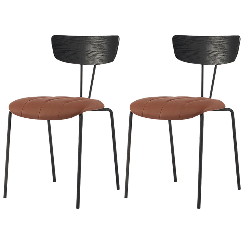 Industrial Metal Dining Side Chair Home Wishbone Armless Cushioned Side Chair Black-Brown Set of 2 Clearhalo ' kitchen&dining_furn' 'Dining Chairs' 'Dining Tables & Seating' 'dining_chair' 'Furniture' 'furniture_dining_chair' 'Kitchen & Dining Furniture' 'kitchen' 4140407