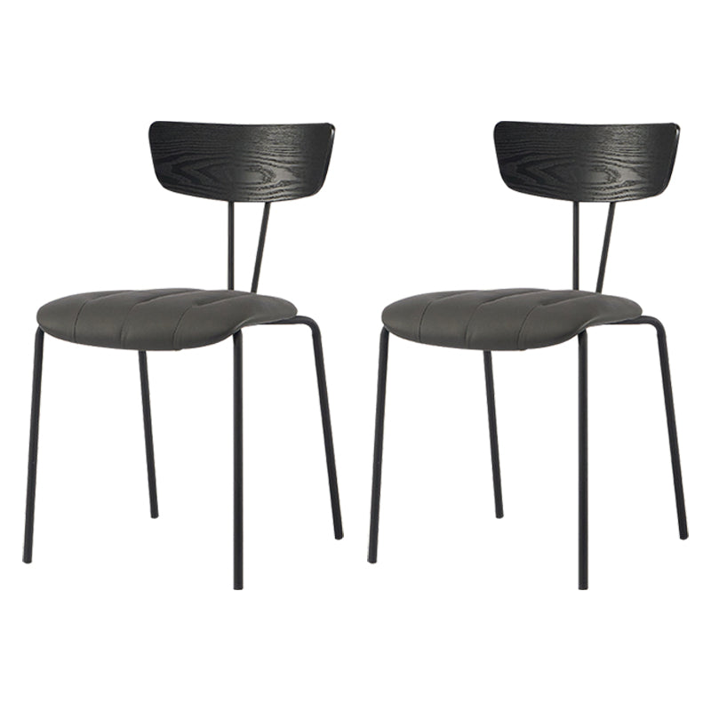 Industrial Metal Dining Side Chair Home Wishbone Armless Cushioned Side Chair Black-Gray Set of 2 Clearhalo ' kitchen&dining_furn' 'Dining Chairs' 'Dining Tables & Seating' 'dining_chair' 'Furniture' 'furniture_dining_chair' 'Kitchen & Dining Furniture' 'kitchen' 4140412