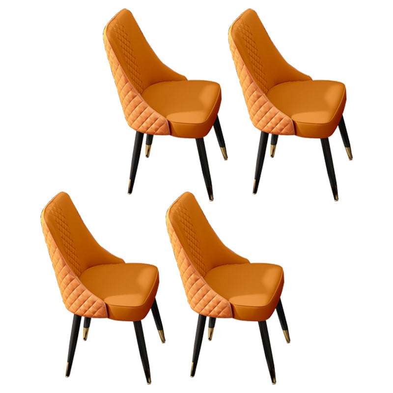 Scandinavian Style Leather Dining Armless Chairs Parsons Upholstered Chair (Set of 4) Orange Clearhalo ' kitchen&dining_furn' 'Dining Chairs' 'Dining Tables & Seating' 'dining_chair' 'furn' 'furn_dining_chair' 'Furniture' 'furniture_dining_chair' 'Kitchen & Dining Furniture' 'kitchen' 4140557