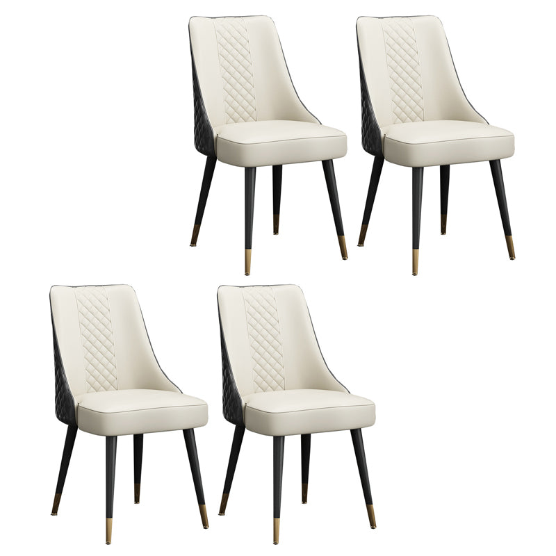 Scandinavian Style Leather Dining Armless Chairs Parsons Upholstered Chair (Set of 4) White-Black Clearhalo ' kitchen&dining_furn' 'Dining Chairs' 'Dining Tables & Seating' 'dining_chair' 'furn' 'furn_dining_chair' 'Furniture' 'furniture_dining_chair' 'Kitchen & Dining Furniture' 'kitchen' 4140576