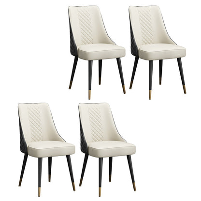 Scandinavian Style Leather Dining Armless Chairs Parsons Upholstered Chair (Set of 4) White-Black Clearhalo ' kitchen&dining_furn' 'Dining Chairs' 'Dining Tables & Seating' 'dining_chair' 'furn' 'furn_dining_chair' 'Furniture' 'furniture_dining_chair' 'Kitchen & Dining Furniture' 'kitchen' 4140576