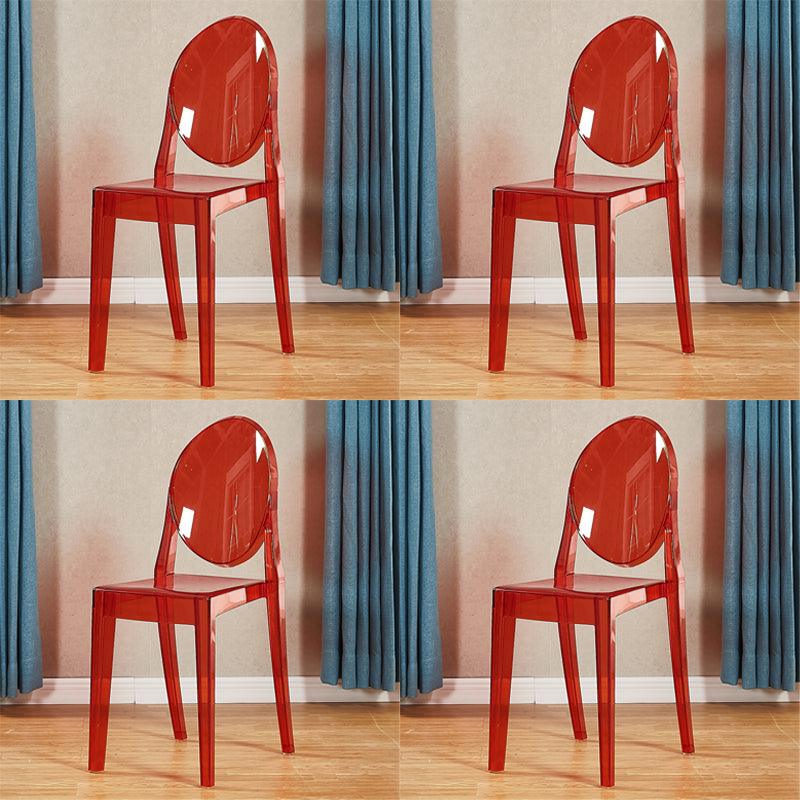 Scandinavian Style Dining Side Chair Open Back Plastic Dining Armless Chairs (Set of 4) Red Clear Clearhalo ' kitchen&dining_furn' 'Dining Chairs' 'Dining Tables & Seating' 'dining_chair' 'furn' 'furn_dining_chair' 'Furniture' 'furniture_dining_chair' 'Kitchen & Dining Furniture' 'kitchen' 4140585