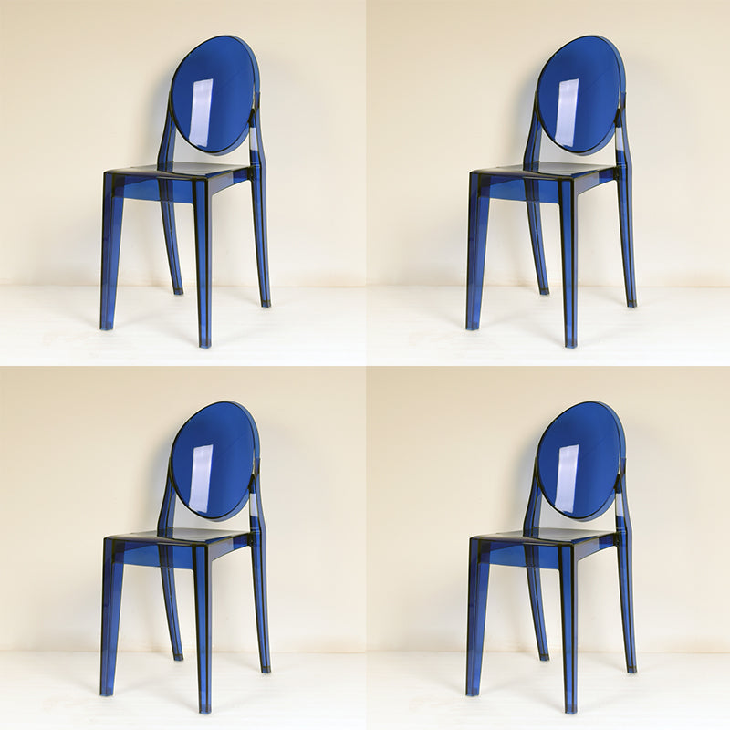 Scandinavian Style Dining Side Chair Open Back Plastic Dining Armless Chairs (Set of 4) Blue-Clear Clearhalo ' kitchen&dining_furn' 'Dining Chairs' 'Dining Tables & Seating' 'dining_chair' 'furn' 'furn_dining_chair' 'Furniture' 'furniture_dining_chair' 'Kitchen & Dining Furniture' 'kitchen' 4140588