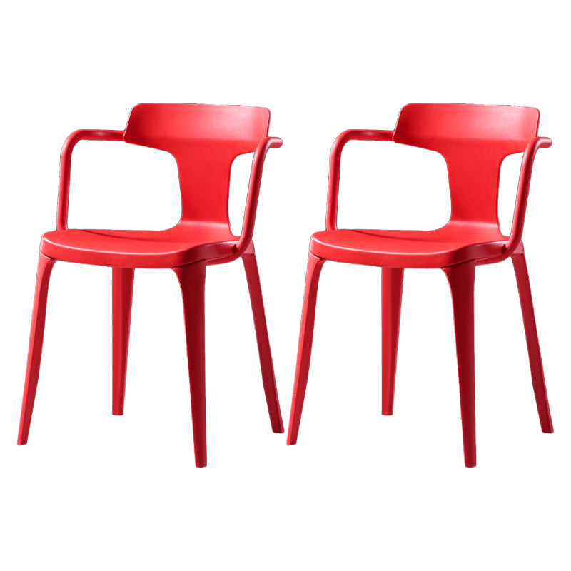 Contemporary Style Plastic Chair Kitchen Slat Back Arm Chairs (Set of 2) Red Clearhalo ' kitchen&dining_furn' 'Dining Chairs' 'Dining Tables & Seating' 'dining_chair' 'furn' 'furn_dining_chair' 'Furniture' 'furniture_dining_chair' 'Kitchen & Dining Furniture' 'kitchen' 4140604