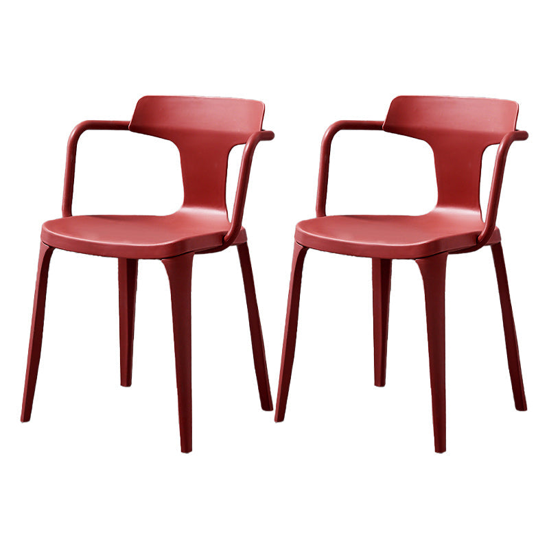 Contemporary Style Plastic Chair Kitchen Slat Back Arm Chairs (Set of 2) Burgundy Clearhalo ' kitchen&dining_furn' 'Dining Chairs' 'Dining Tables & Seating' 'dining_chair' 'furn' 'furn_dining_chair' 'Furniture' 'furniture_dining_chair' 'Kitchen & Dining Furniture' 'kitchen' 4140607