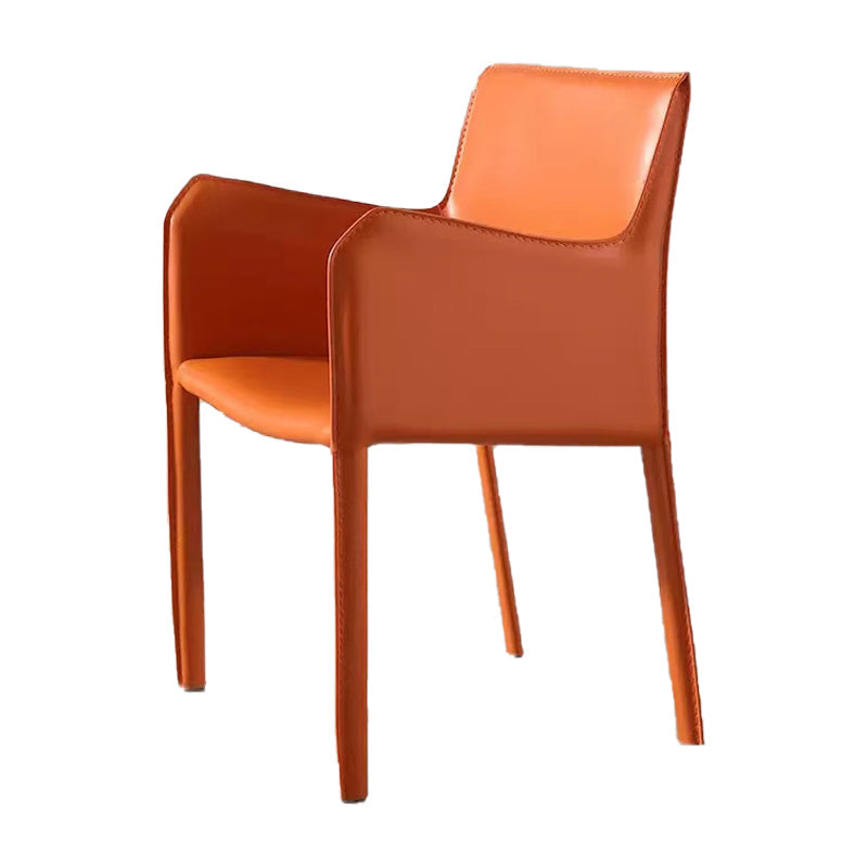 Contemporary Metal Dining Chair Dining Room Solid Back Single Chair with Arm Orange Clearhalo ' kitchen&dining_furn' 'Dining Chairs' 'Dining Tables & Seating' 'dining_chair' 'furn' 'furn_dining_chair' 'Furniture' 'furniture_dining_chair' 'Kitchen & Dining Furniture' 'kitchen' 4140758