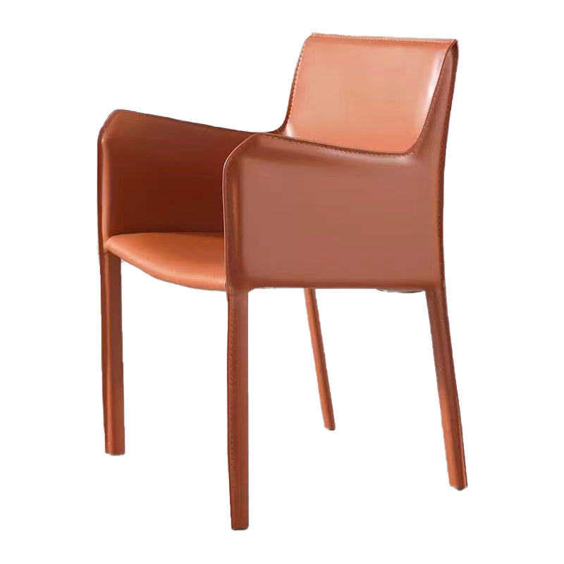 Contemporary Metal Dining Chair Dining Room Solid Back Single Chair with Arm Brick Red Clearhalo ' kitchen&dining_furn' 'Dining Chairs' 'Dining Tables & Seating' 'dining_chair' 'furn' 'furn_dining_chair' 'Furniture' 'furniture_dining_chair' 'Kitchen & Dining Furniture' 'kitchen' 4140759