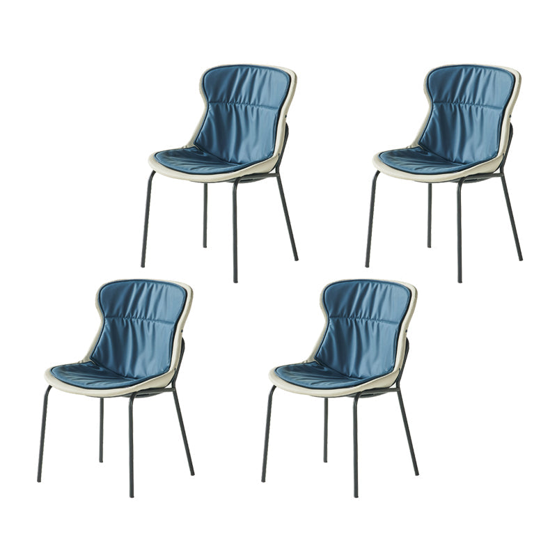 Industrial Style Leather Dining Side Chairs Solid Back Armless Side Chair Blue 4 Piece Set Clearhalo ' kitchen&dining_furn' 'Dining Chairs' 'Dining Tables & Seating' 'dining_chair' 'furn' 'furn_dining_chair' 'Furniture' 'furniture_dining_chair' 'Kitchen & Dining Furniture' 'kitchen' 4140975