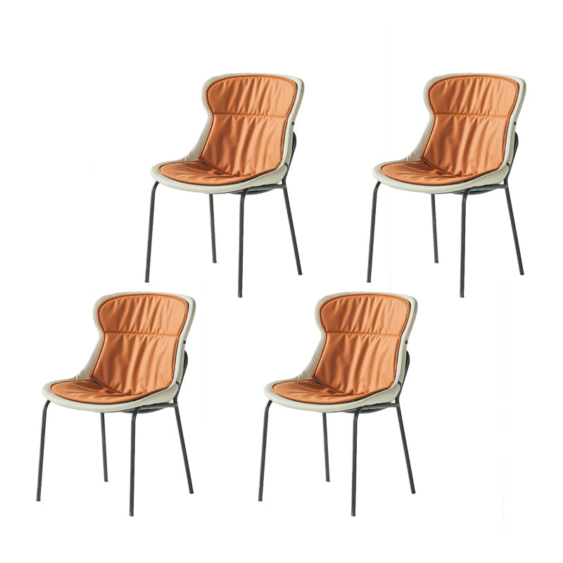 Industrial Style Leather Dining Side Chairs Solid Back Armless Side Chair Orange 4 Piece Set Clearhalo ' kitchen&dining_furn' 'Dining Chairs' 'Dining Tables & Seating' 'dining_chair' 'furn' 'furn_dining_chair' 'Furniture' 'furniture_dining_chair' 'Kitchen & Dining Furniture' 'kitchen' 4140987