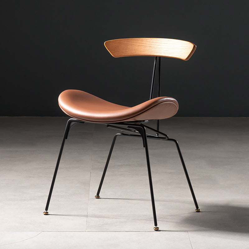 Industrial Style Leather Dining Armless Chairs Open Back Dining Side Chair Brown Bronze 1 Piece Clearhalo ' kitchen&dining_furn' 'Dining Chairs' 'Dining Tables & Seating' 'dining_chair' 'furn' 'furn_dining_chair' 'Furniture' 'furniture_dining_chair' 'Kitchen & Dining Furniture' 'kitchen' 4141141