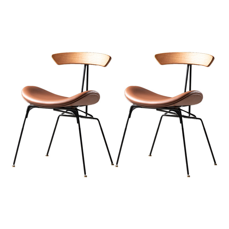 Industrial Style Leather Dining Armless Chairs Open Back Dining Side Chair Brown Bronze 2 Piece Set Clearhalo ' kitchen&dining_furn' 'Dining Chairs' 'Dining Tables & Seating' 'dining_chair' 'furn' 'furn_dining_chair' 'Furniture' 'furniture_dining_chair' 'Kitchen & Dining Furniture' 'kitchen' 4141143