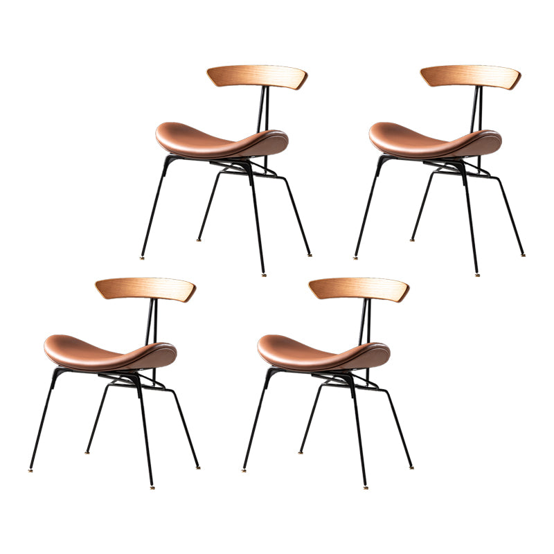 Industrial Style Leather Dining Armless Chairs Open Back Dining Side Chair Brown Bronze 4 Piece Set Clearhalo ' kitchen&dining_furn' 'Dining Chairs' 'Dining Tables & Seating' 'dining_chair' 'furn' 'furn_dining_chair' 'Furniture' 'furniture_dining_chair' 'Kitchen & Dining Furniture' 'kitchen' 4141144