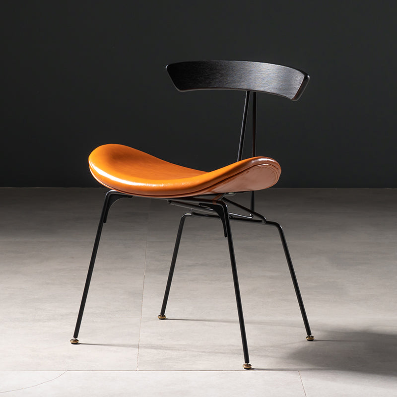 Industrial Style Leather Dining Armless Chairs Open Back Dining Side Chair Black Dark Brown 1 Piece Clearhalo ' kitchen&dining_furn' 'Dining Chairs' 'Dining Tables & Seating' 'dining_chair' 'furn' 'furn_dining_chair' 'Furniture' 'furniture_dining_chair' 'Kitchen & Dining Furniture' 'kitchen' 4141146