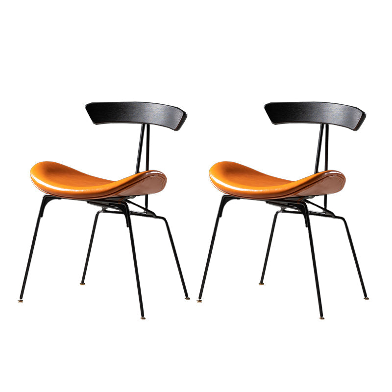 Industrial Style Leather Dining Armless Chairs Open Back Dining Side Chair Black Dark Brown 2 Piece Set Clearhalo ' kitchen&dining_furn' 'Dining Chairs' 'Dining Tables & Seating' 'dining_chair' 'furn' 'furn_dining_chair' 'Furniture' 'furniture_dining_chair' 'Kitchen & Dining Furniture' 'kitchen' 4141148