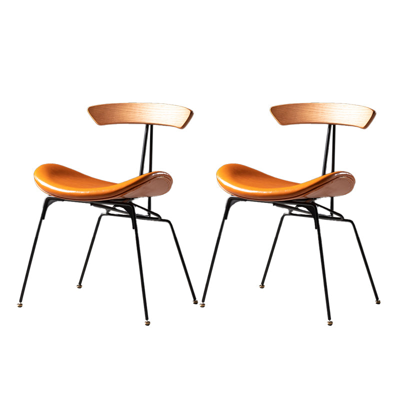 Industrial Style Leather Dining Armless Chairs Open Back Dining Side Chair Brown Dark Brown 2 Piece Set Clearhalo ' kitchen&dining_furn' 'Dining Chairs' 'Dining Tables & Seating' 'dining_chair' 'furn' 'furn_dining_chair' 'Furniture' 'furniture_dining_chair' 'Kitchen & Dining Furniture' 'kitchen' 4141158