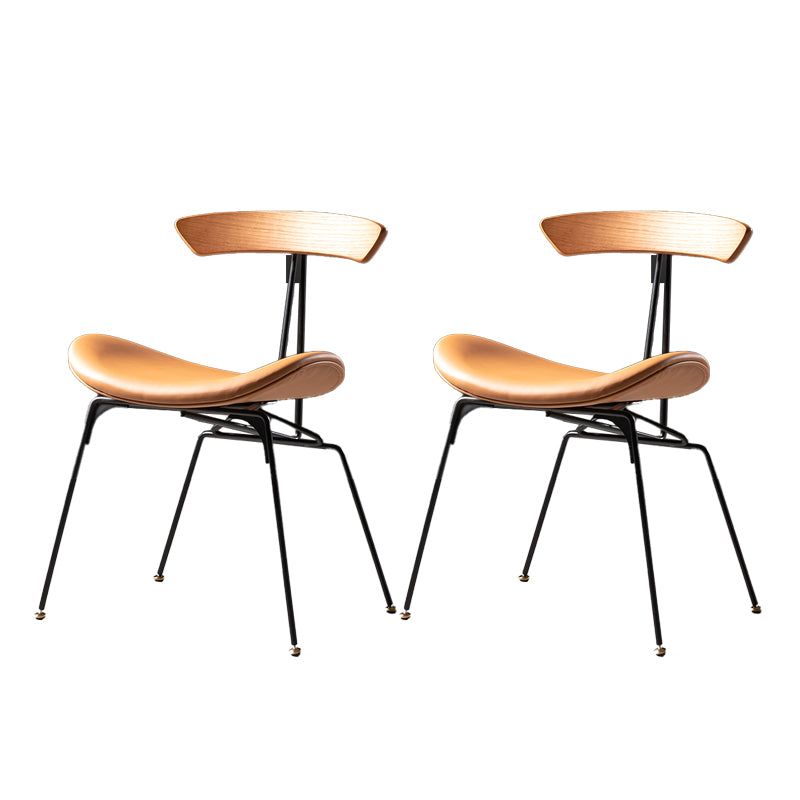 Industrial Style Leather Dining Armless Chairs Open Back Dining Side Chair Brown Brown 2 Piece Set Clearhalo ' kitchen&dining_furn' 'Dining Chairs' 'Dining Tables & Seating' 'dining_chair' 'furn' 'furn_dining_chair' 'Furniture' 'furniture_dining_chair' 'Kitchen & Dining Furniture' 'kitchen' 4141166