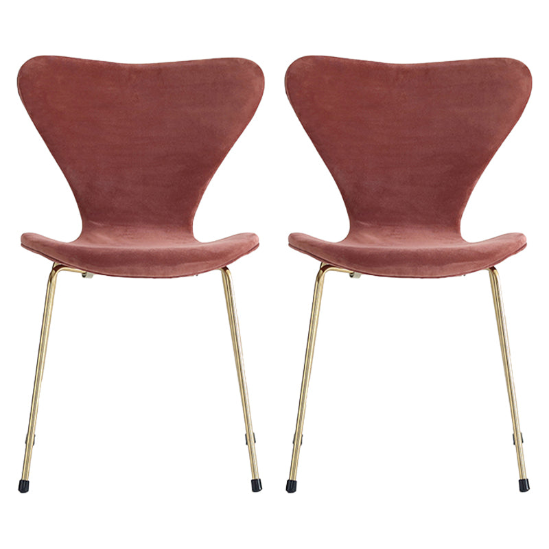 Modern Design Armless Side Chairs Solid Back Linen Fabric Dining Chairs Pink 2 Piece Set Brass Gold Clearhalo ' kitchen&dining_furn' 'Dining Chairs' 'Dining Tables & Seating' 'dining_chair' 'furn' 'furn_dining_chair' 'Furniture' 'furniture_dining_chair' 'Kitchen & Dining Furniture' 'kitchen' 4141222