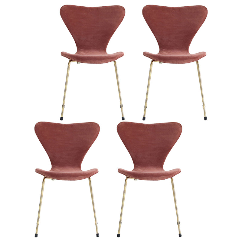 Modern Design Armless Side Chairs Solid Back Linen Fabric Dining Chairs Pink 4 Piece Set Brass Gold Clearhalo ' kitchen&dining_furn' 'Dining Chairs' 'Dining Tables & Seating' 'dining_chair' 'furn' 'furn_dining_chair' 'Furniture' 'furniture_dining_chair' 'Kitchen & Dining Furniture' 'kitchen' 4141223