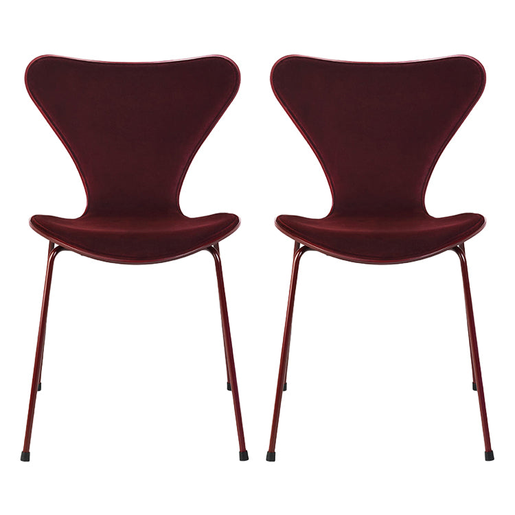 Modern Design Armless Side Chairs Solid Back Linen Fabric Dining Chairs Burgundy 2 Piece Set Red Clearhalo ' kitchen&dining_furn' 'Dining Chairs' 'Dining Tables & Seating' 'dining_chair' 'furn' 'furn_dining_chair' 'Furniture' 'furniture_dining_chair' 'Kitchen & Dining Furniture' 'kitchen' 4141228