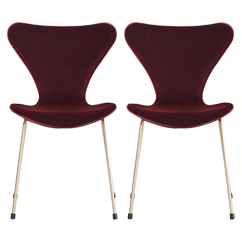 Modern Design Armless Side Chairs Solid Back Linen Fabric Dining Chairs Burgundy 2 Piece Set Brass Gold Clearhalo ' kitchen&dining_furn' 'Dining Chairs' 'Dining Tables & Seating' 'dining_chair' 'furn' 'furn_dining_chair' 'Furniture' 'furniture_dining_chair' 'Kitchen & Dining Furniture' 'kitchen' 4141231